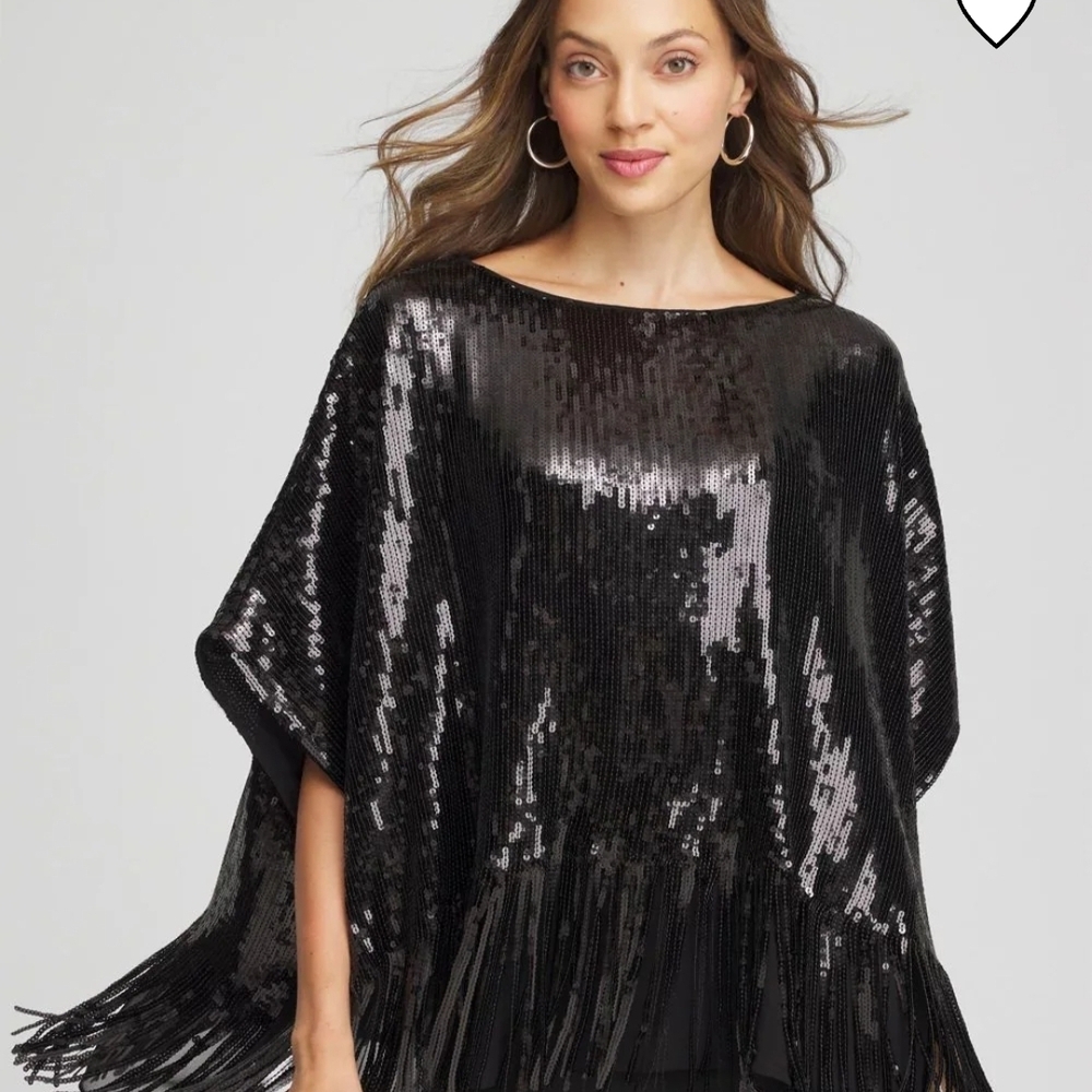 Elegant Black Sequin Poncho with Fringe. New With Tags. Delivered 3 Days Ago